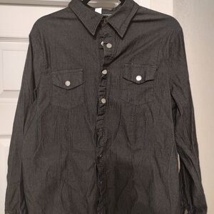 Black Button-Up Shirt with Ruffle Detail